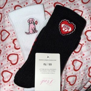 PINK Victoria's Secret Ladies Socks - Black & White with Dog and Heart